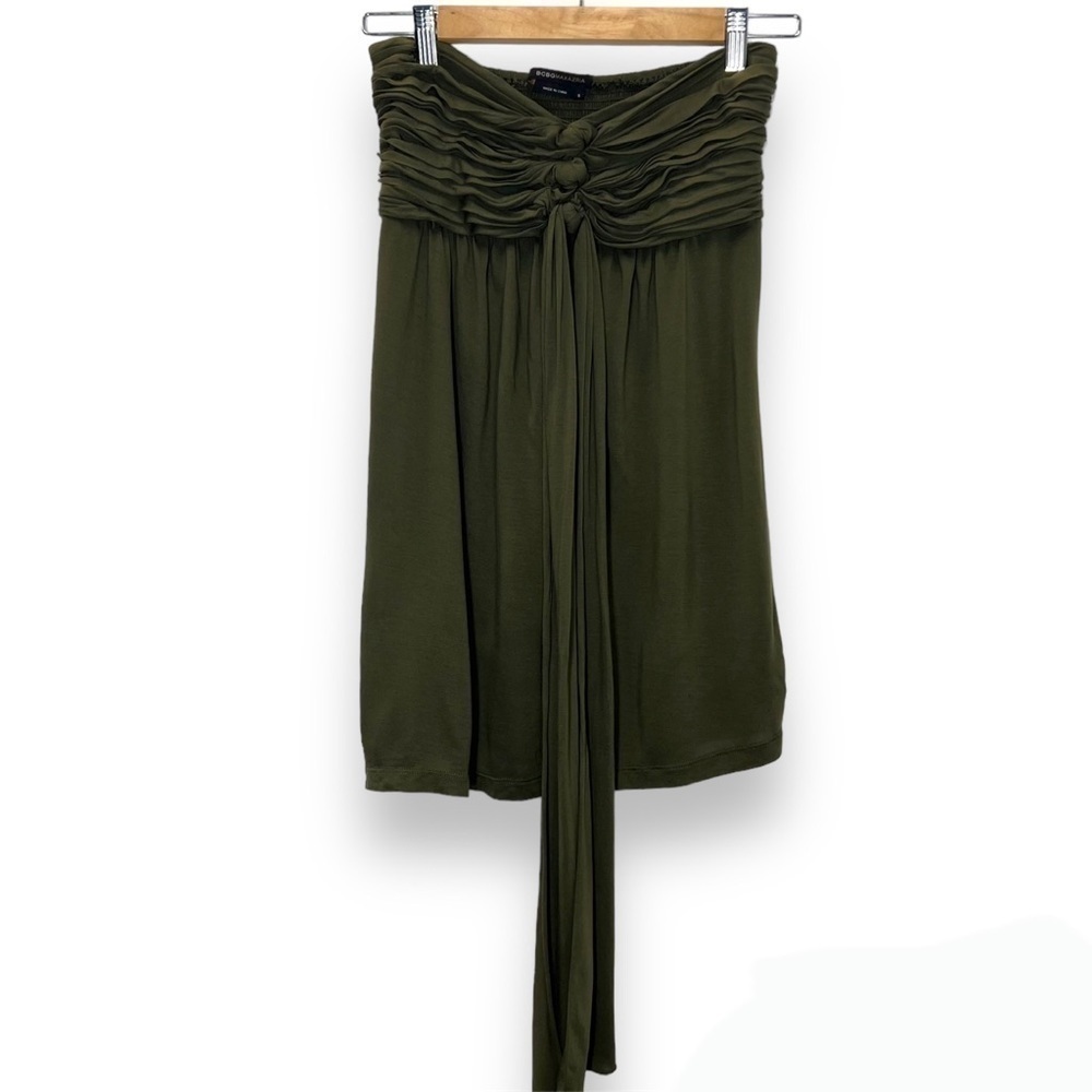 BCBG Max Azria Knot Smocked Back Strapless Tunic Top Mini Dress S Small